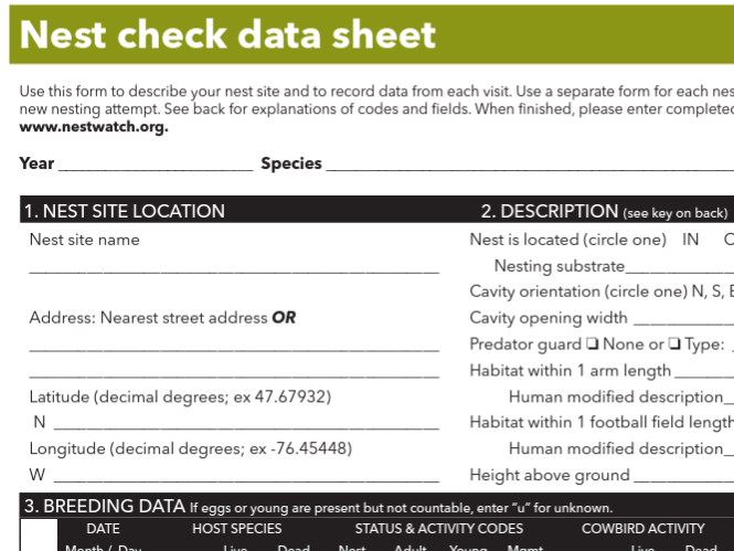 a screenshot of the Nest Check Data Sheet